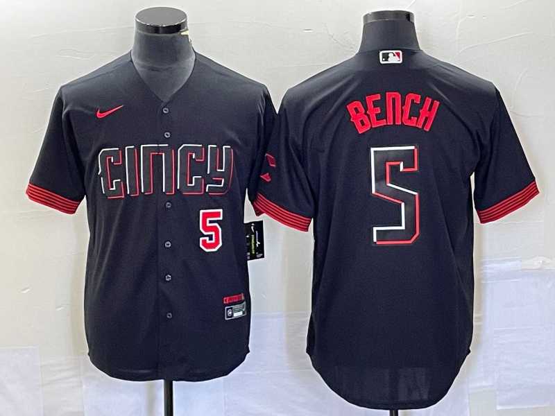 Mens Cincinnati Reds #5 Johnny Bench Number Black 2023 City Connect Cool Base Stitched Baseball Jersey1